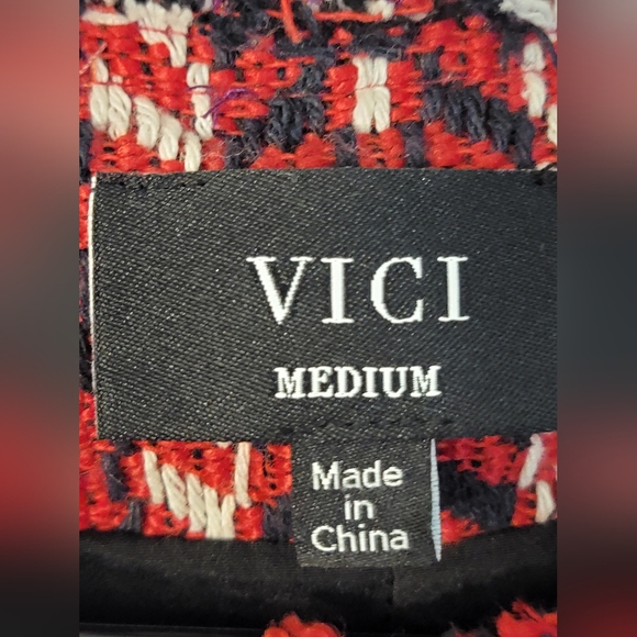 Vici Faux Tweed Red and Black Blazer/Jacket Size M - Picture 2 of 9